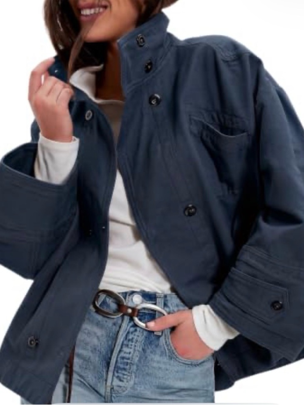 Amazon Women's Navy Utility Button-Front Jacket